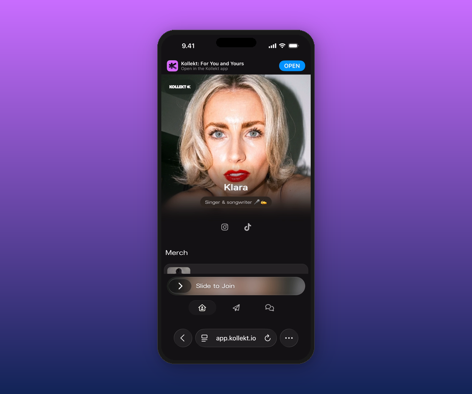Artist page in browser