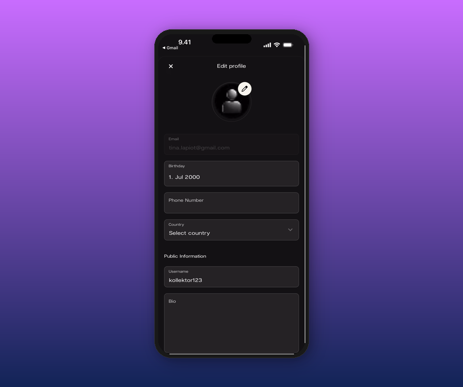 Edit profile page