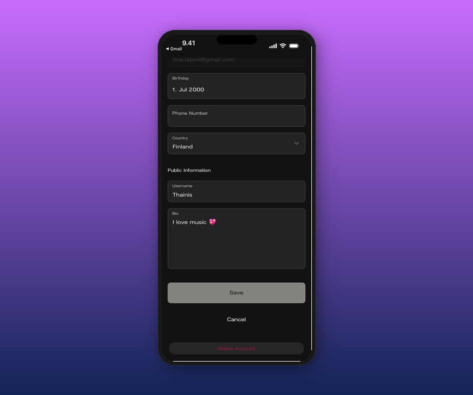 Profile filled in and ready to save